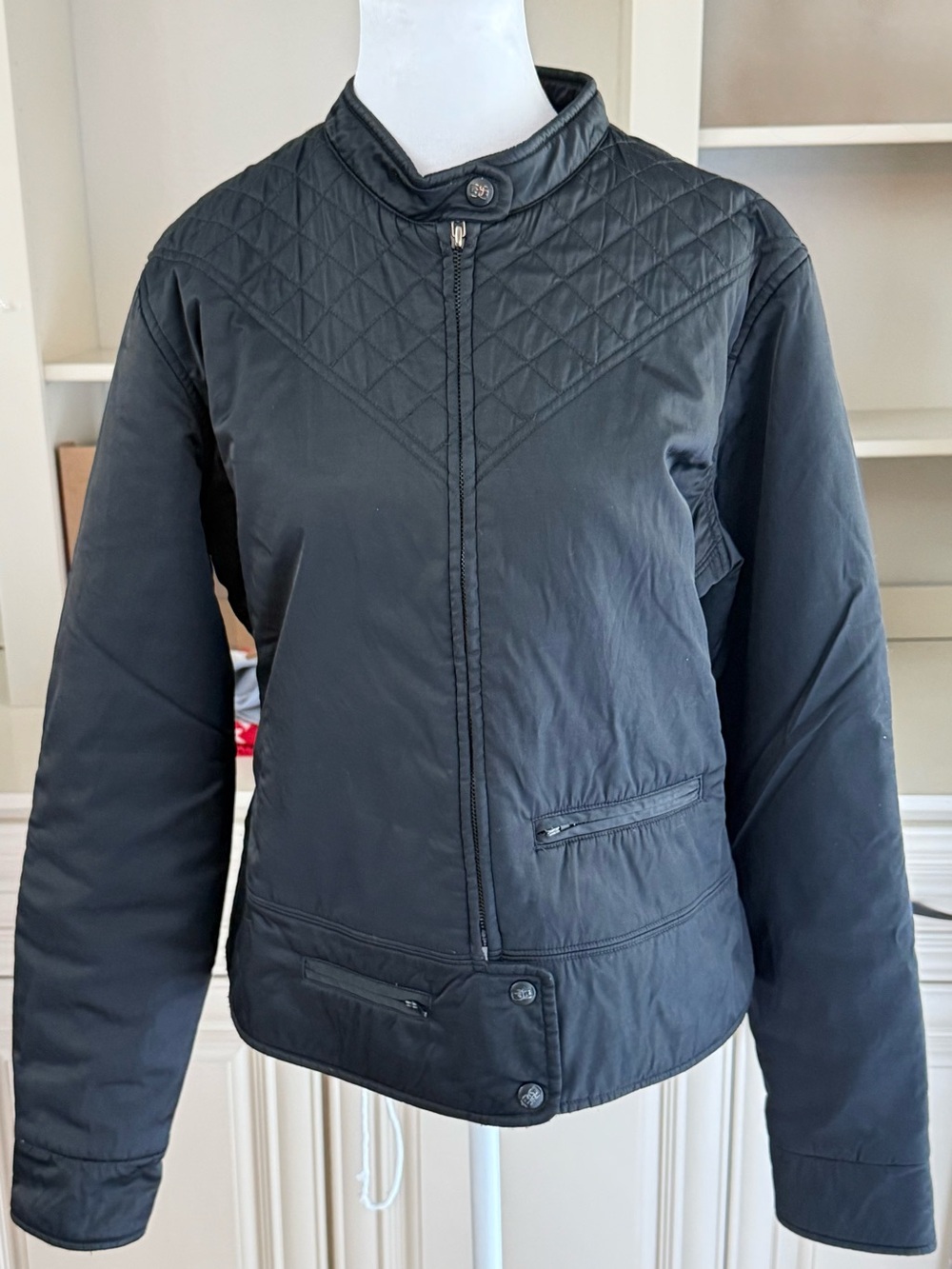 Guess Moto Biker Jacket Nylon Cotton Stretch Black Quilted Sz L